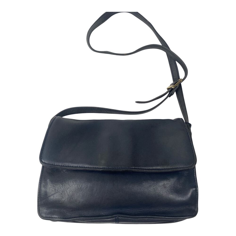 Vintage Tignanello Black Soft Leather Crossbody Bag Gold metal